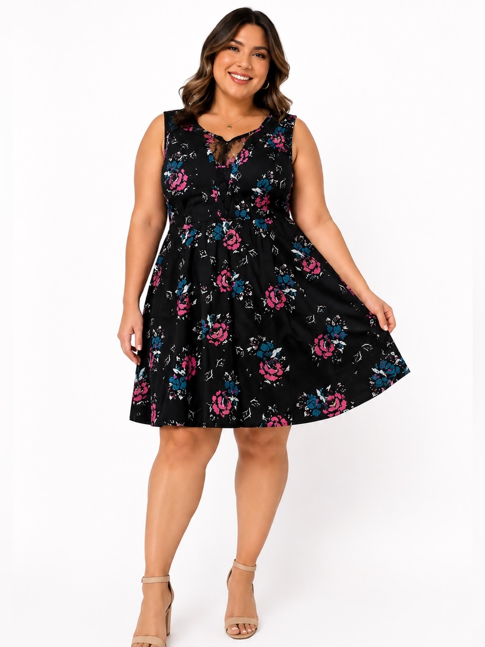 Torrid Black Floral Chiffon Fit & Flare Dress Size 2 (18/20)